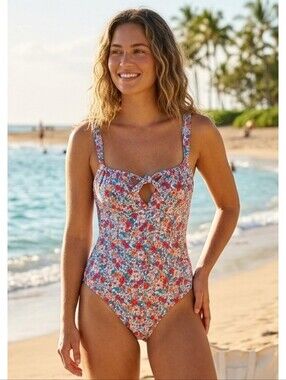 Time And Tru One Piece Floral Swimsuit Multicolor Size S (4-6)